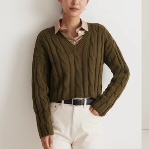 Madewell Cable-Knit V-Neck Crop Sweater